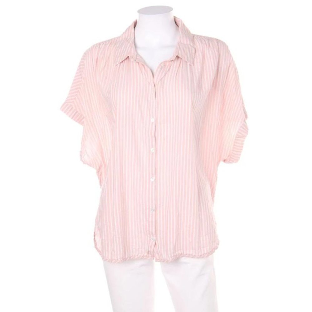 H&M L.O.G.G. Pink & White Stripe Short Dolman Sleeve Button Down Top